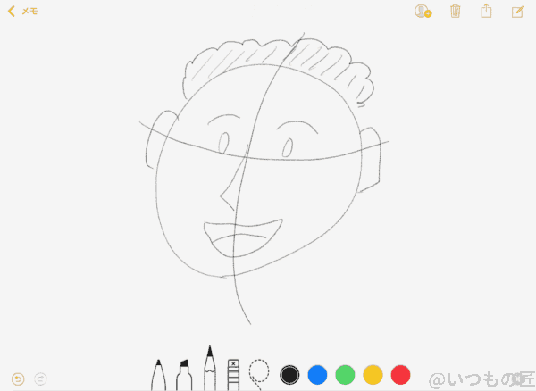 Apple Pencil とメモで絵を描てみた例:簡単な顔