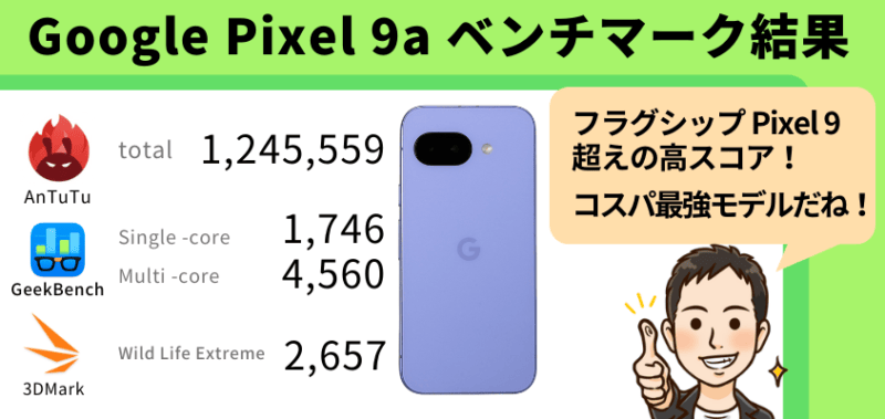 Google Pixel 9a レビュー
ベンチマーク スコアの結果まとめ