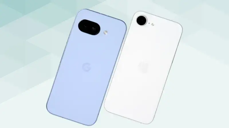 Google Pixel 9aとiPhone16eの比較 背面デザイン 斜め