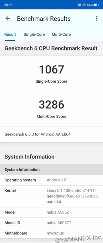 nubia Flip 3 ベンチマーク
GeekBench6の測定結果