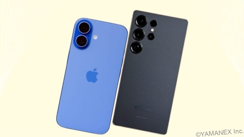 iPhone16とGalaxy S25 Ultraを比較 背面デザイン 斜め