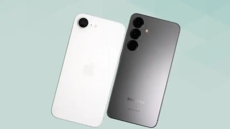 iPhone17eとGalaxy S25の比較 背面デザイン 斜め