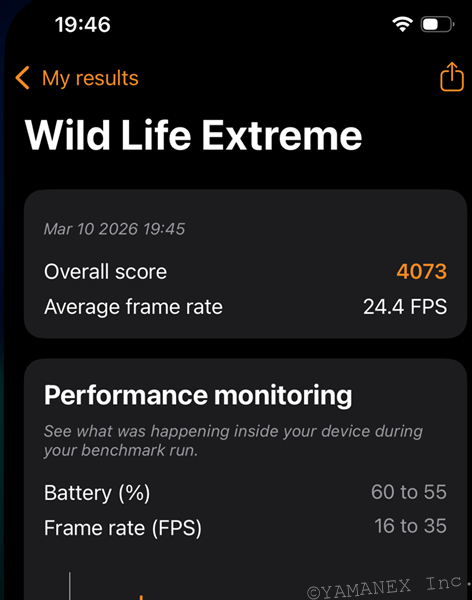 iPhone17e AnTuTu ベンチーク 3DMark WildLife Extreme 測定結果
