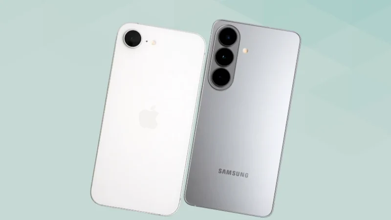 iPhone17eとGalaxy S26の比較 背面デザイン 斜め