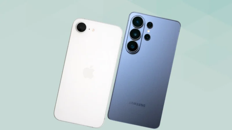 iPhone17eとGalaxy S26 Ultraの比較 背面デザイン 斜め