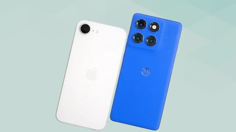 iPhone17eとmotorola edge 60 proの比較 背面デザイン 斜め